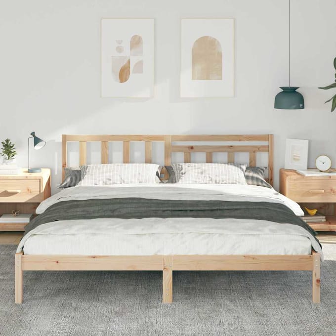 vidaXL - Bedframe - met - hoofdeinde - Bruin - 180 - x - 200 - cm - Massief - grenenhout