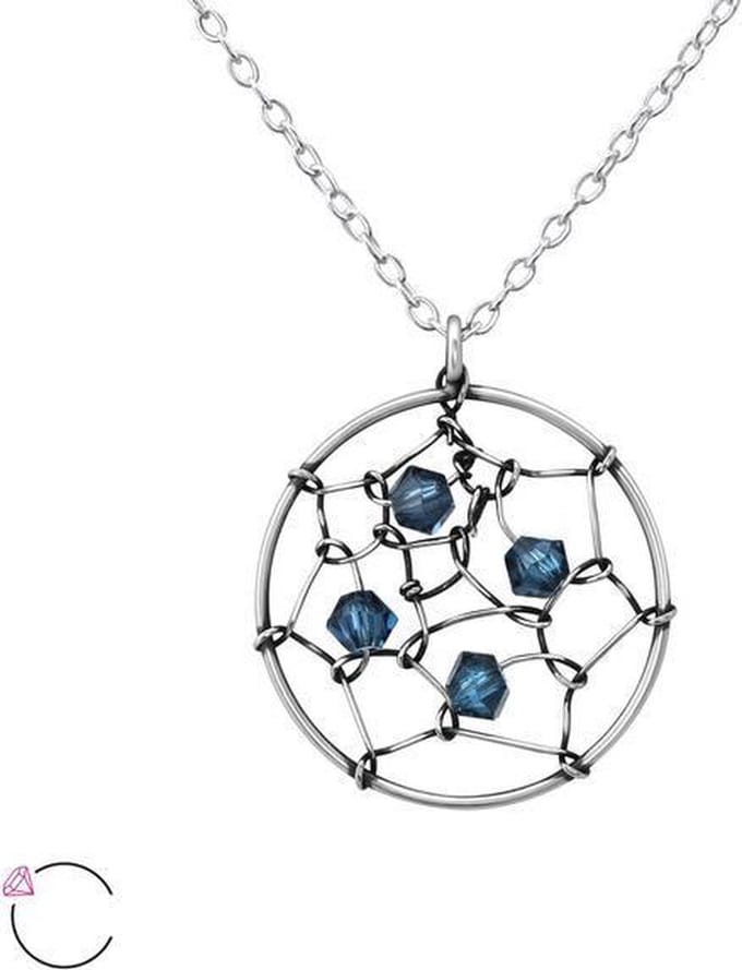Amanto Ketting Elphi Blue - 925 Zilver E-Coating - Swarovski - ∅17mm - 45cm