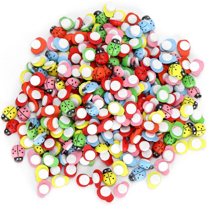 300 Pièces Coccinelles en Bois Paysage Simulation Petits Artisanats Scrapbooking DIY Accessoires de Décoration red
