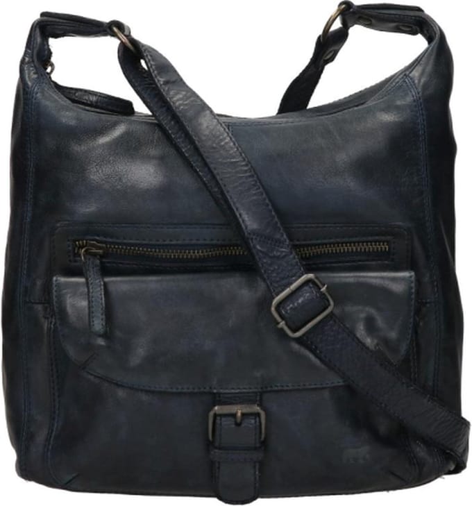 Bear Design Medium Crossbodytas / Schoudertas Dames - Leer - Cow Lavato - Blauw
