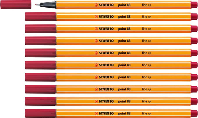 STABILO point 88 - Premium Fineliner - Fine 0,4 mm – Crimson Rood – Doos 10 stuks