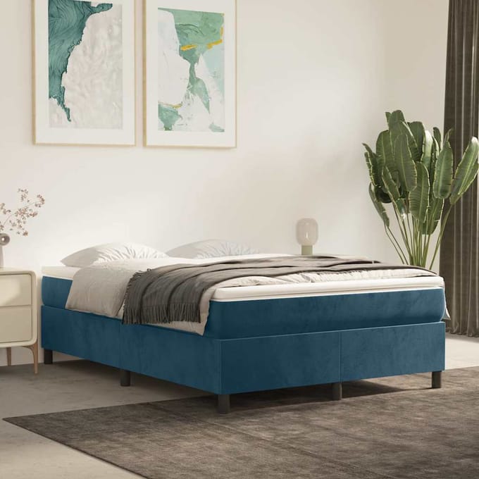 vidaXL - Boxspring - bed - 140x190 - cm - fluweel - donkerblauw