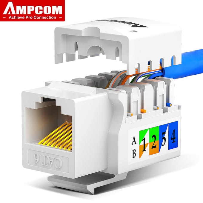AMPCOM CAT6 Keystone Jack Snap-in RJ45 Punch-Down Cat.6 Keystone-moduleadapter | UTP | Compatibel met CAT6