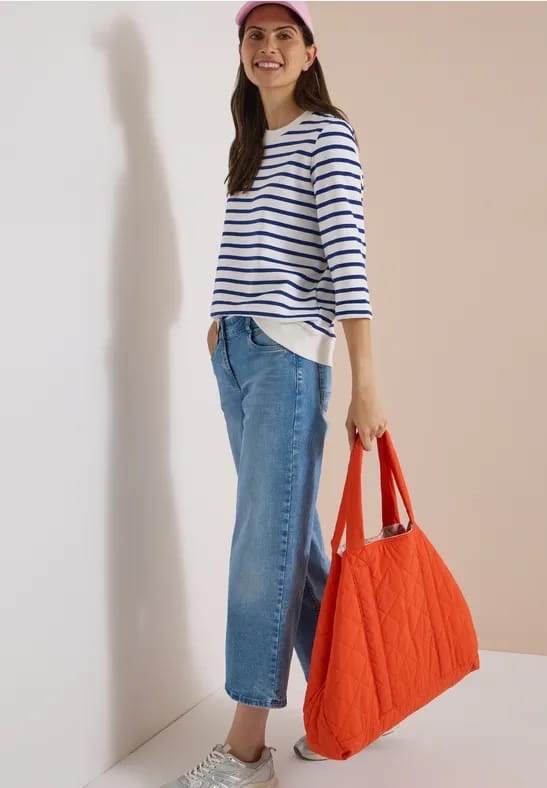 Sweatshirt met 3/4-mouwen, ronde hals en strepen