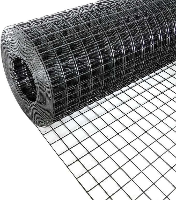 Volieregaas 25x25mm 1,00mm 100cm x 25m Zwart gecoat RVS.