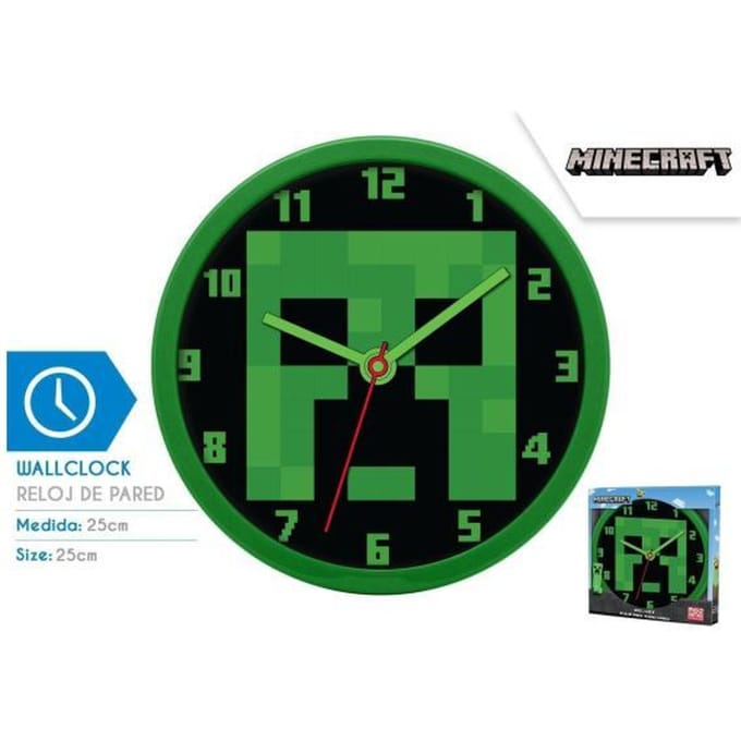 Minecraft Wandklok - 24 cm - Groen - Klok voor kinderen