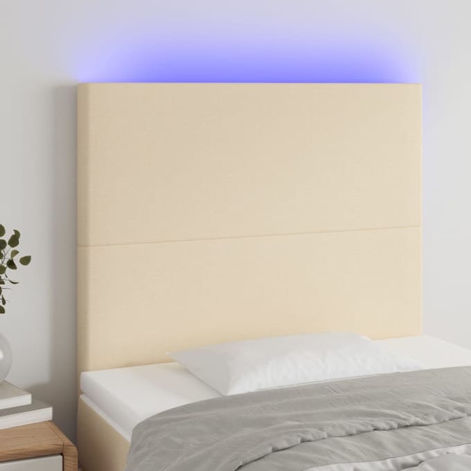 vidaXL - Hoofdbord - LED - 100x5x118/128 - cm - stof - crèmekleurig