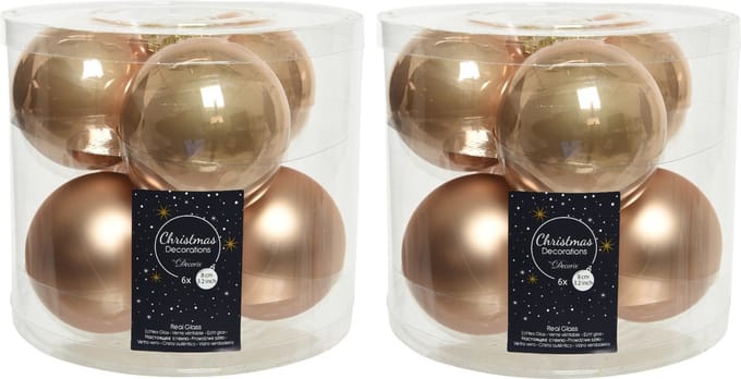 Decoris Kerstballen - 24x st - toffee bruin - 8 cm - glas - kerstversiering