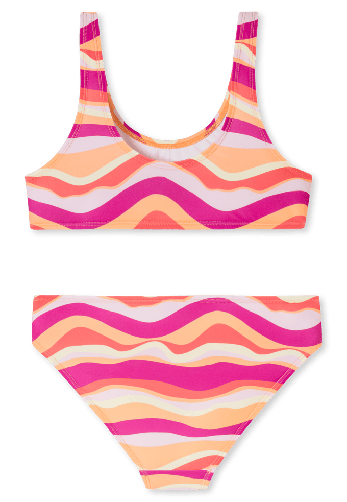 Bustier-bikini-set met golvend patroon, UV-bescherming 40+, levendig rood - aquablauw 176