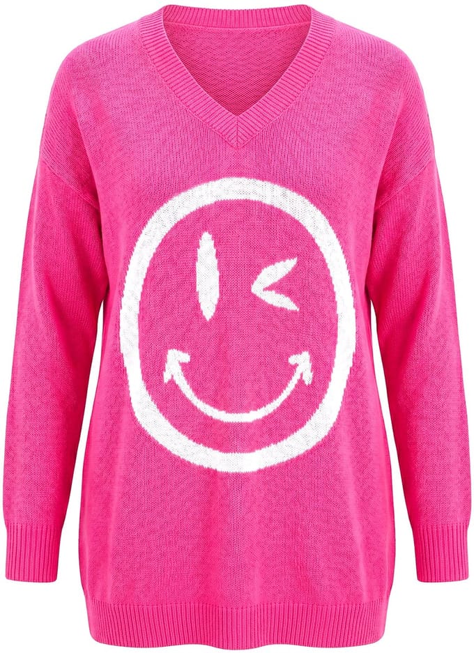 MIAMODA - Dames - Trui comfortabele pasvorm grote smiley - Hibiscusrood - Maat 58+