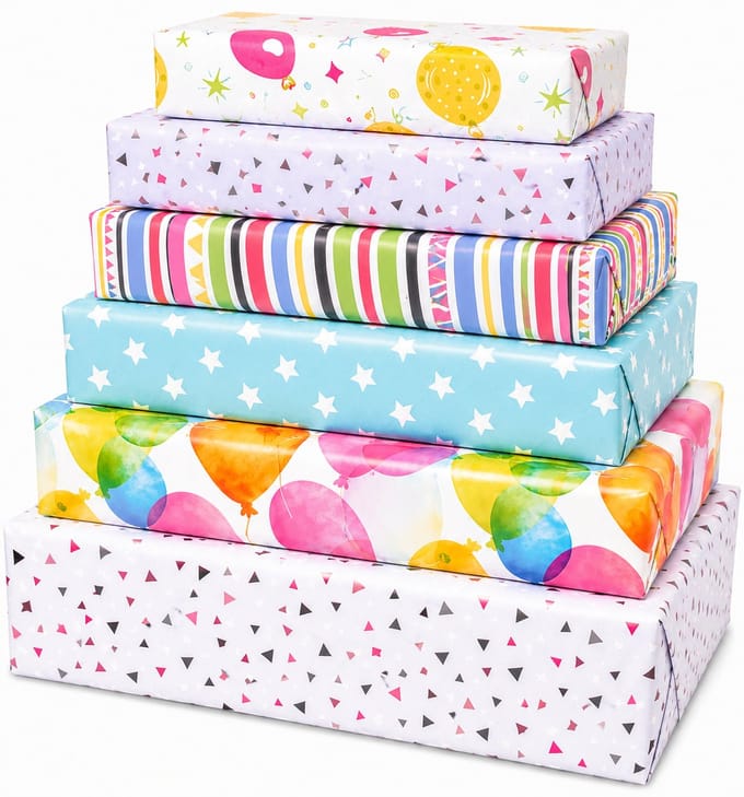 Cadeaupapier Kinderen Verjaardag mix van 6 luxe rollen 200x70cm – Inpakpapier