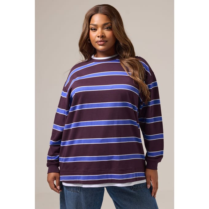 Yours Paarse Gestreepte 2In1 Sweatshirt Size 44