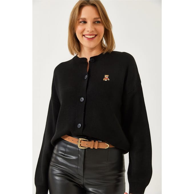 Geborduurde Knop-up Ribbels Cardigan