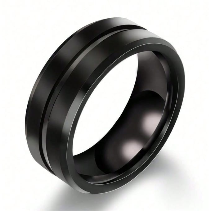 8mm Stalen Zwarte Gegroefde Matte Heren Luxe Bruiloft Verloving Ring Sieraden 13 black