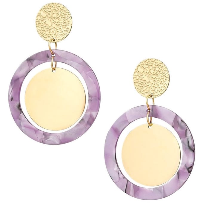 Yehwang Oorbellen Cirkel Print goud lila
