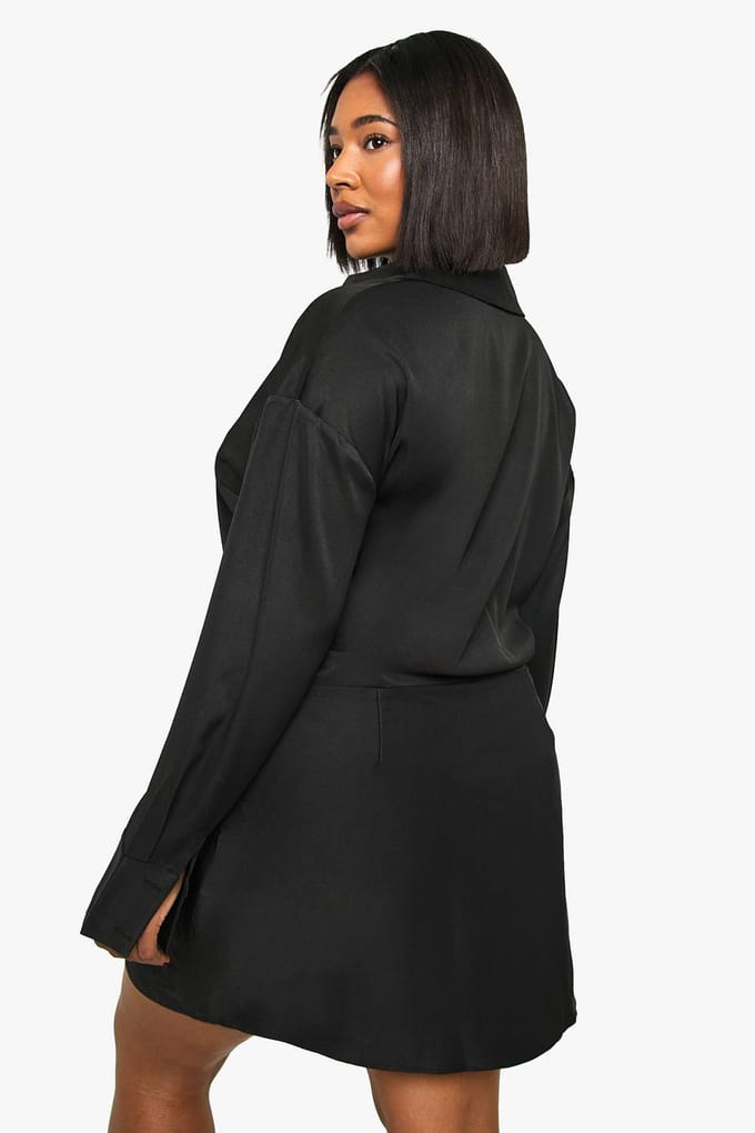 boohoo Dames Plus Wrap Shirtjurk | Zwart | Maat: 44