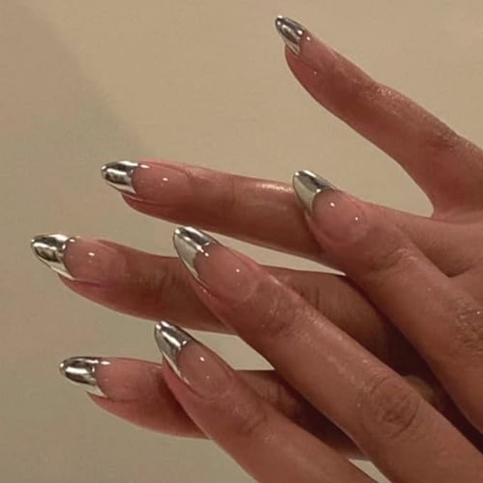 Valse Nagels met Zilveren Tip - Nude Kleurverloop, 24 Stuks
