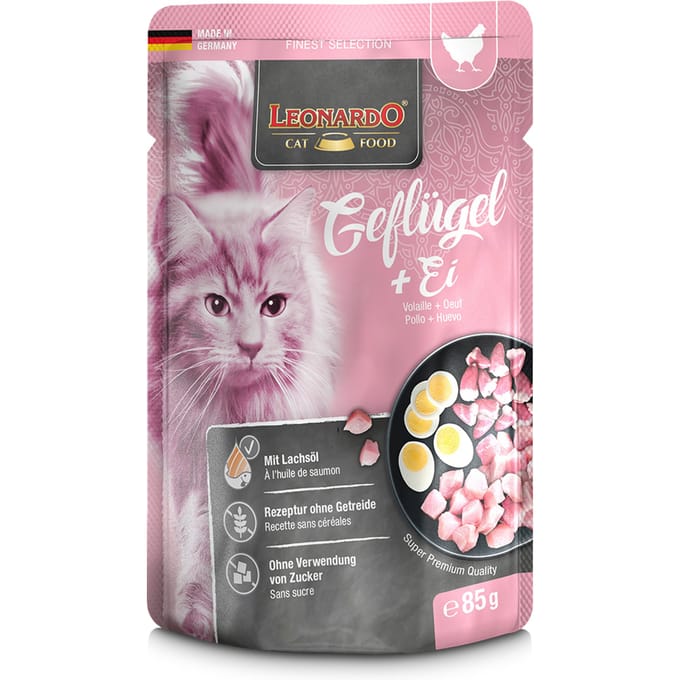 Dubbelpak: Leonardo Finest Selection Zakjes 32 x 85 g Kattenvoer - Gevogelte & Ei