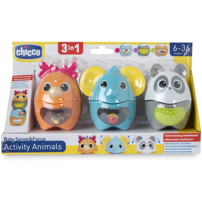 Chicco Activity Animals - 3-in-1 Stapel- & Sorteerspeelgoed - Olifant, Hertje & Panda (6-36 M)