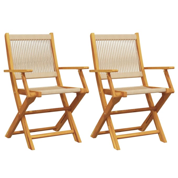 vidaXL - Inklapbare - stoelen - 2 - st - massief - acaciahout - en - polypropeen - beige