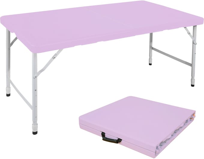 Campingtafels 125 cm - Inklapbare Vouwtafel Met Handgreep En Verstelbare Hoogte - Multifunctioneel - Kunststof - Paars