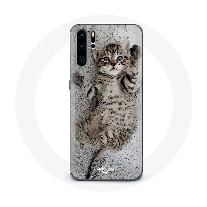 Hoesje - Huawei - P30 - Flexibel - Grijs - Schattig Bengaals kitten