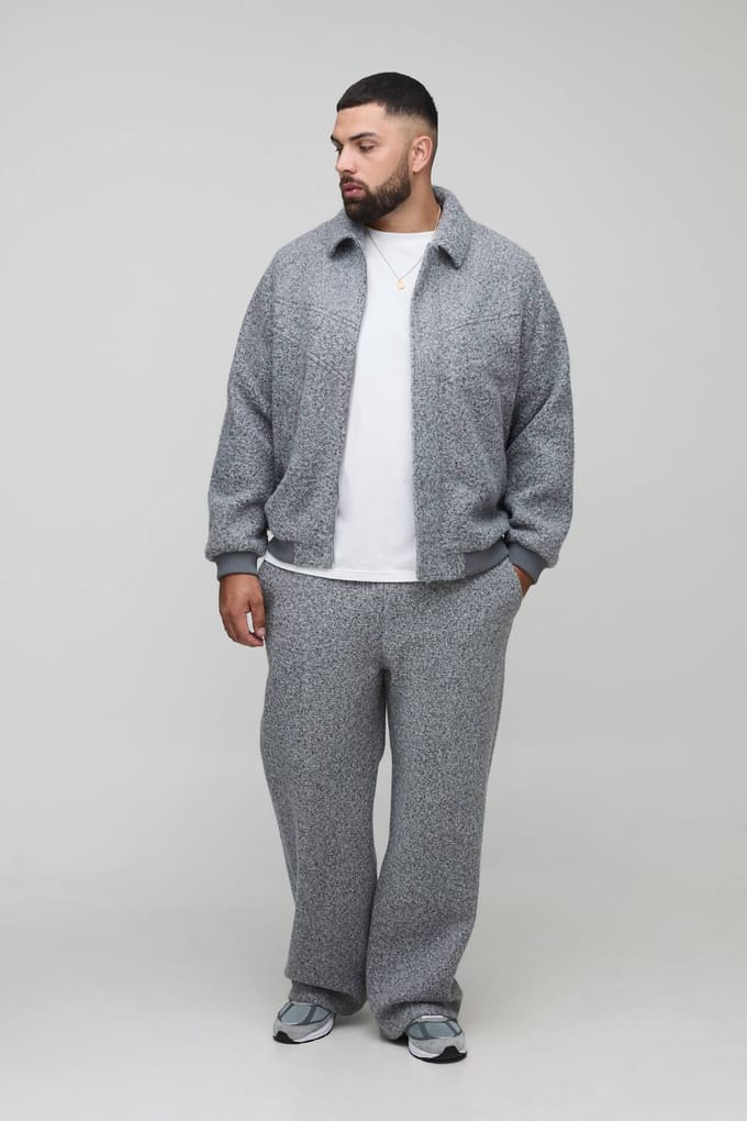 Plus Wool Look Regular Fit Collared Bomber Jacket | Grey | Size 2XL