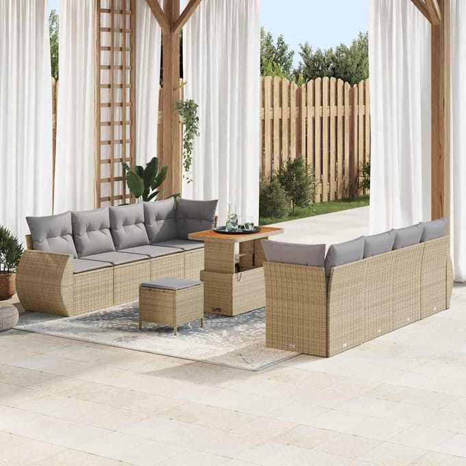 vidaXL - Tuinbank - Set - 11 - st - Beige - poly - rattan