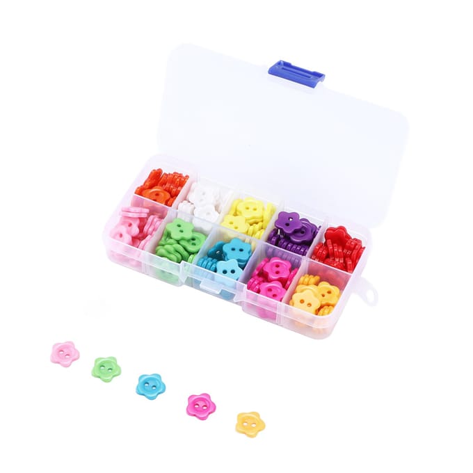 200 stuks Naaiknopen 14mm DIY Handgemaakt Bloemvormig Kledingaccessoires met Opbergdoos