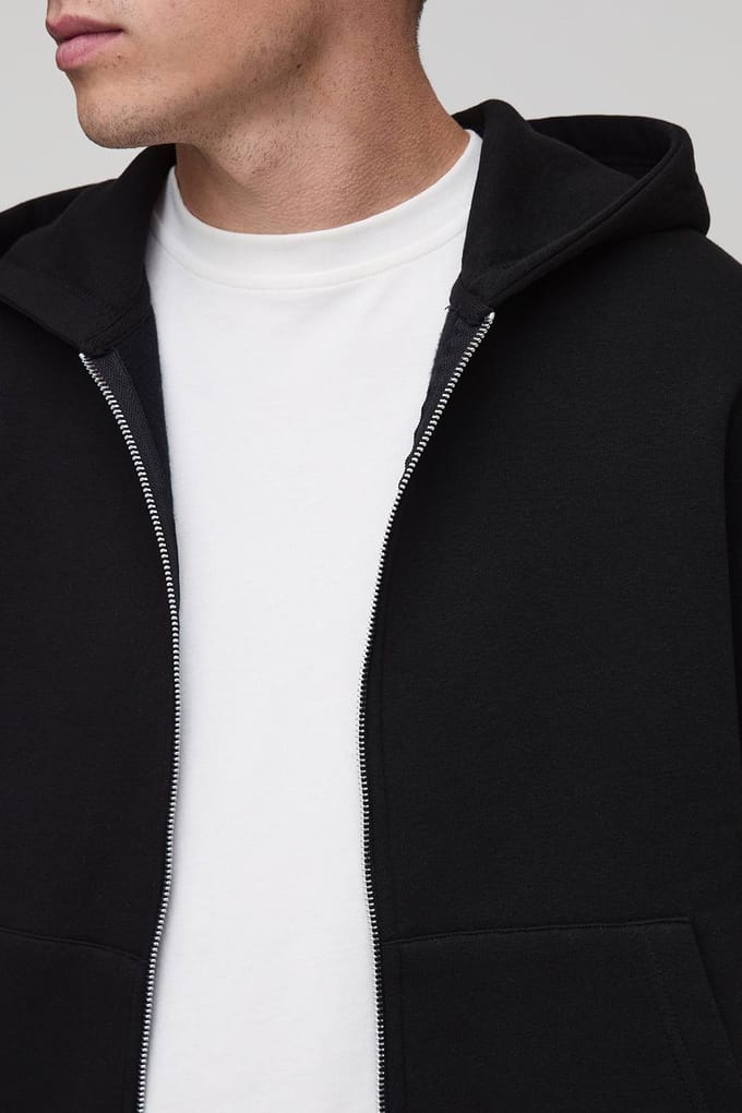 Essential Boxy Zip Through Hoodie | Black | Size Medium