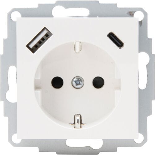Kopp Athenis Wandcontactdoos 1-voudig Met Randaarde En Shutters, 2-voudig Usb-a+c Helder Wit
