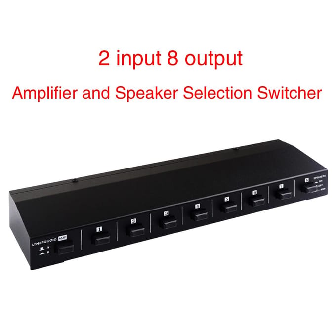 LYNEPAUAIO B028 2 In 8 Uit Eindversterker en Luidsprekerbox Switcher, 8 Kanaals Luidspreker 2 in 8 out zwart