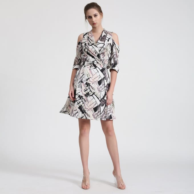 Geometrische print vleermuismouwen wrap effect -jurk