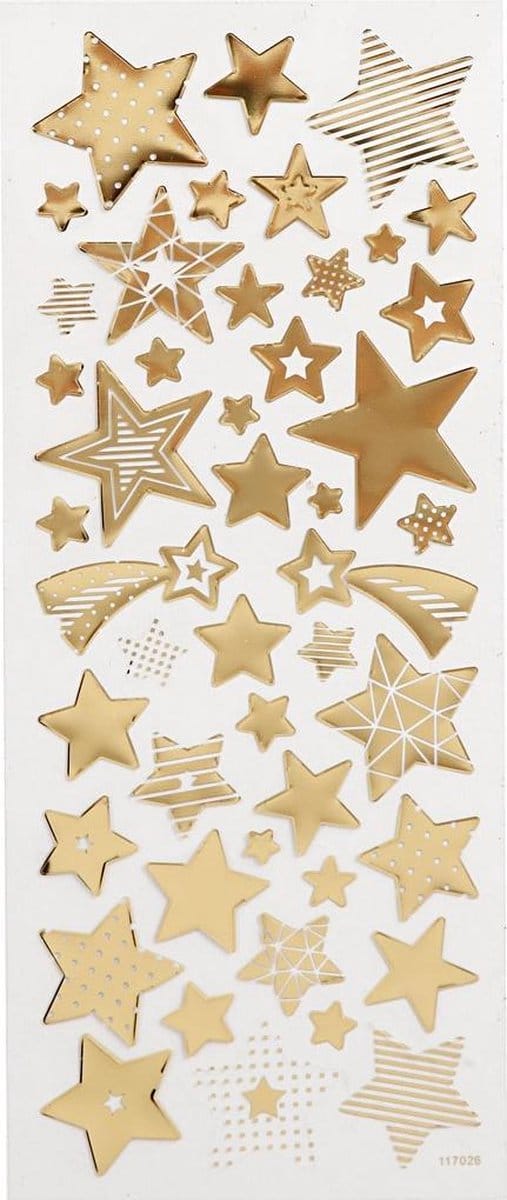 Stickers, sterren, vel 10x24 cm, ca. 52 stuk, goud, 1 vel