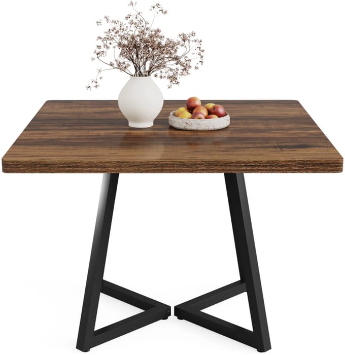 MAZAZU Eettafel – Industriele Eettafel – Compact Formaat – Zwart/Houtkleur – 80x80x75 cm