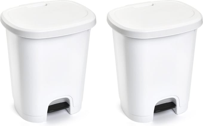 PlasticForte Pedaalemmer - 2x - wit - kunststof - 27L - 45 cm - afvalemmers/vuilnisemmers