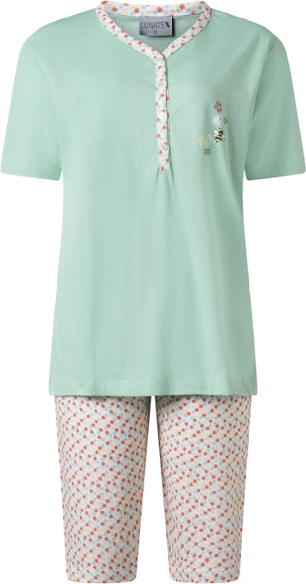 Lunatex - dames shortama 124220 - zomer pyjama - groen - maat S