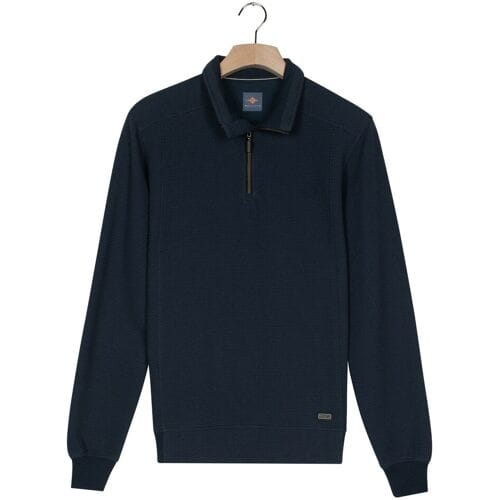 Baileys Trui Sweat Half Zip Hi-Low Structure Uni Color Dark Denim Blue / male