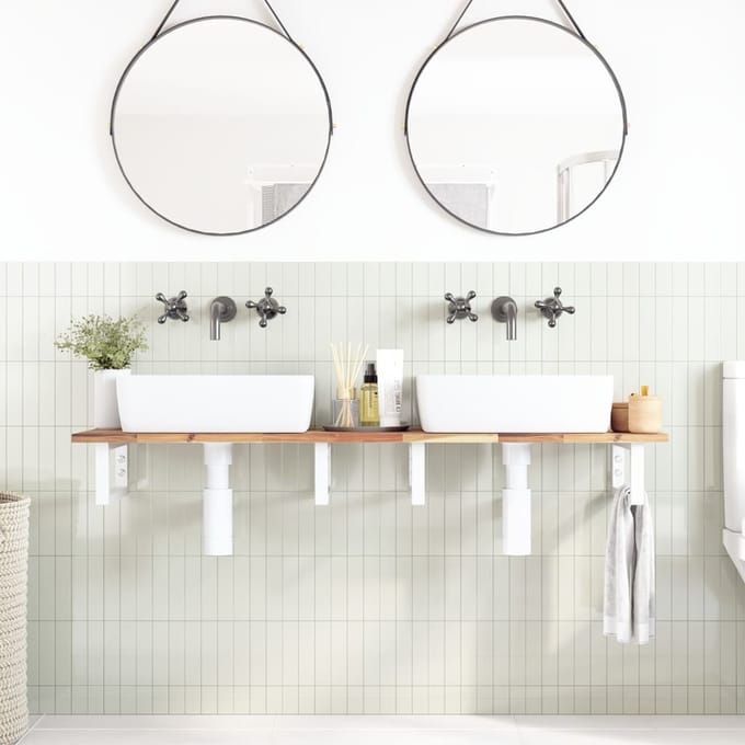 vidaXL - Badkamer - wandschap - staal - en - massief - acaciahout