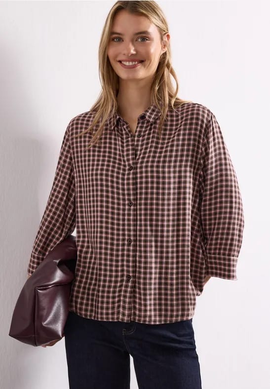 Blouse met 3/4-mouwen en ruitpatroon