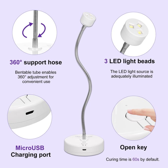 Lampe à UV LED pour vernis à ongles, sèche-ongles, lampe à polymérisation de colle, Angle réglable de 360 ​​degrés, lumière UV blanc
