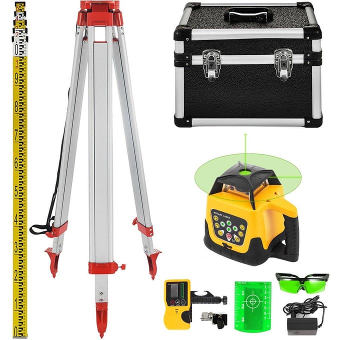 Vevor Roterende Groene Laser Kit 500m+1.65m Aluminium Statief+5m Laserwaterpas Staf
