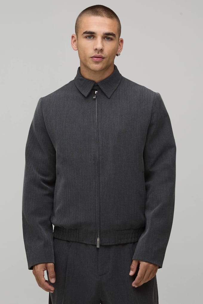 Herringbone Relaxed Fit Tailored Co-Ord Jacket | Black | Size Medium