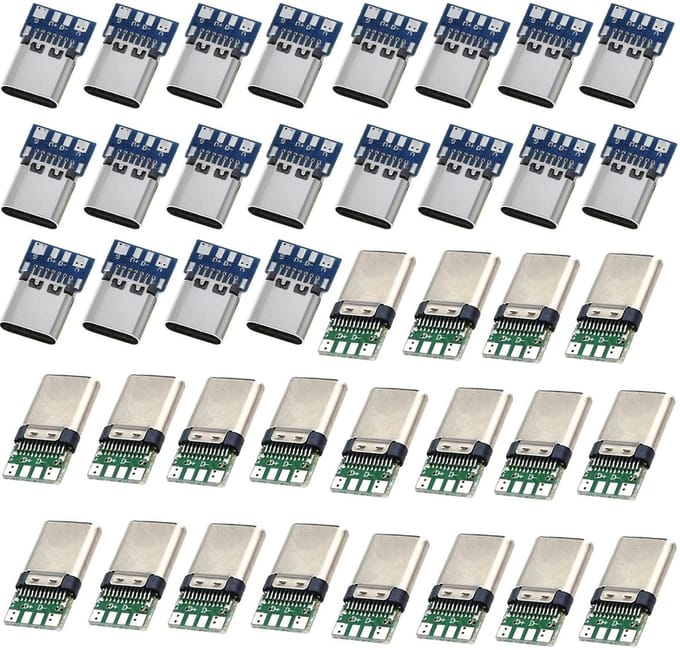 Dailygoody - 40 Pcs Micro USB C Socket Set - 24 Pin USB 3.1 Type C Plug & Socket voor Solderen