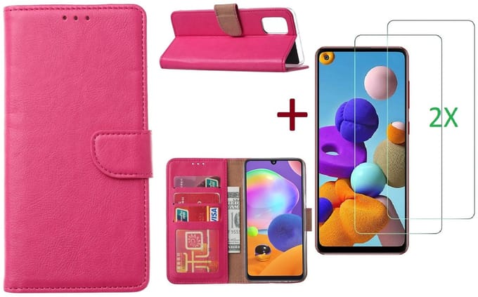 Hoesje Geschikt Voor Samsung Galaxy A21S Hoesje Pink / 2X glas Screenprotector