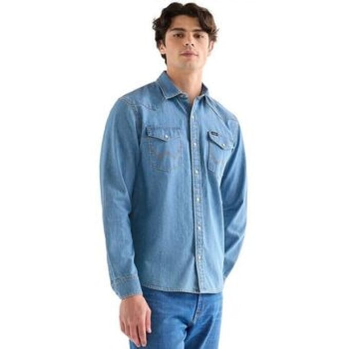 Overhemd Lange Mouw Wrangler 112378474-LAKE