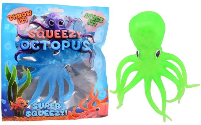 Johntoy plakkerige octopus speelgoed in foliezakje multi kleuren.