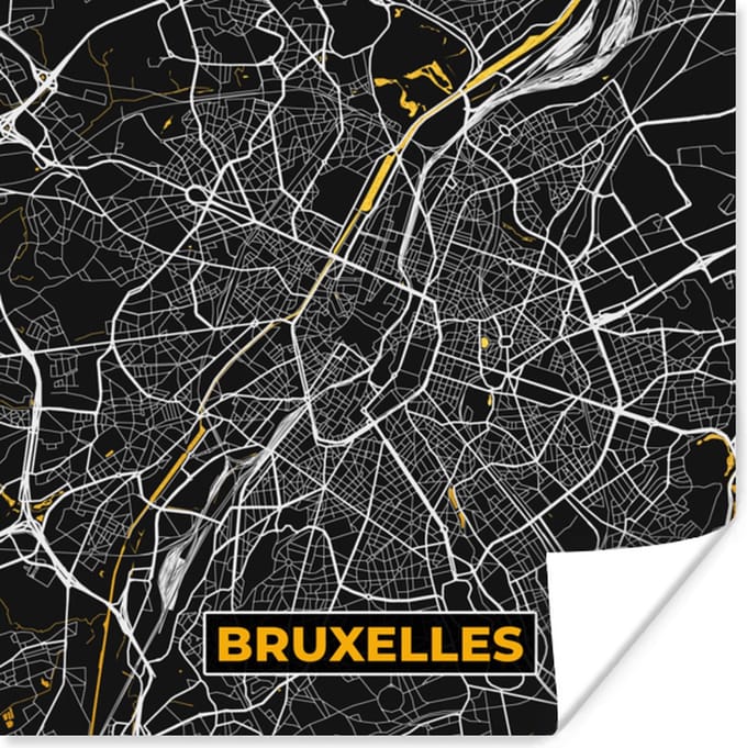 Poster Brussel - Goud - Stadskaart - Plattegrond - Kaart - 30x30 cm