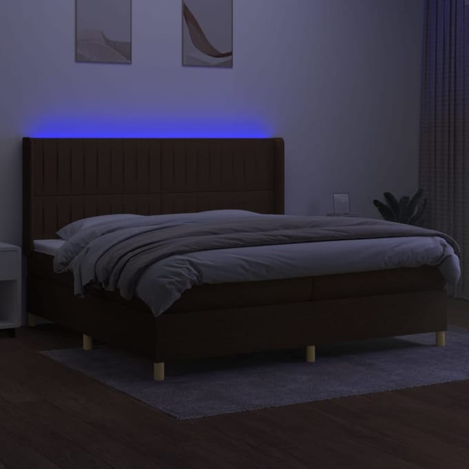 vidaXL - Boxspring - met - matras - en - LED - stof - donkerbruin - 200x200 - cm