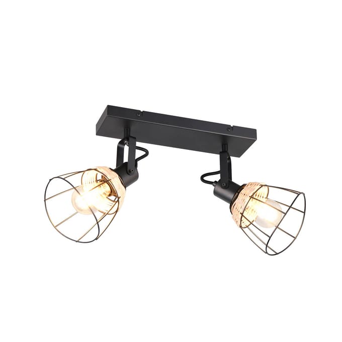 Reality Leuchten Plafondlamp Jerome, lengte 36 cm, 2-lamps, matzwart metaal
